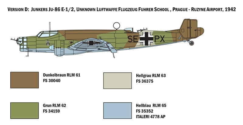 ITALERI 1391 JU 86 E1/E2 1/72 SCALE PLASTIC MODEL KIT BOMBER