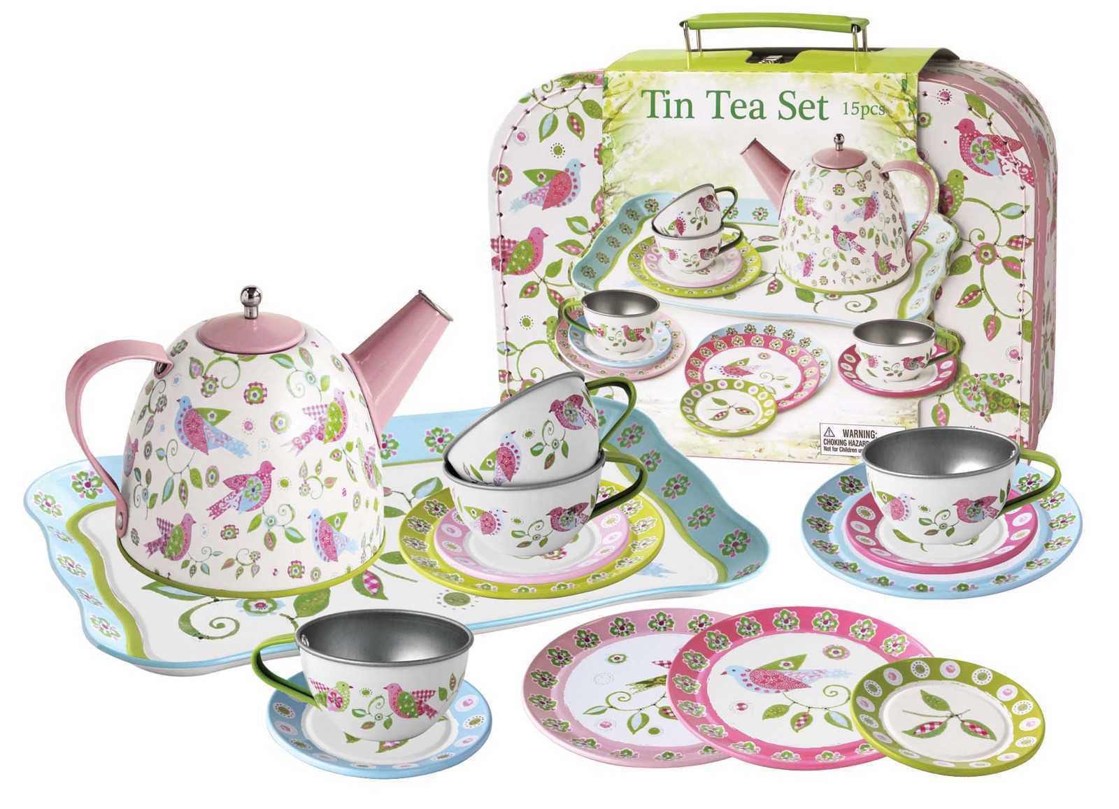 KAPER KIDS TIN TEA SET IN CARRY CASE 15PC BIRDS