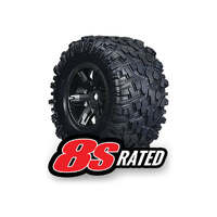 TRAXXAS 7772X XMAXX TYRES PRE MOUNTED ON BLACK RIMS SET 1 PAIR
