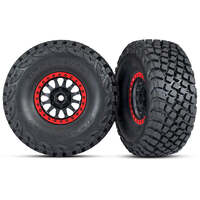 TRAXXAS 8474 TIRES AND RIM COMBO GLUED BLACK WITH RED BEADLOCKS 2 PACK