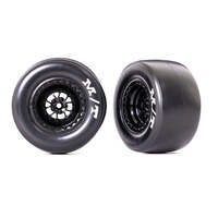 TRAXXAS 9476 TIRES AND WHEELS ASSEMBLED GLUED WELD GLOSSY BLACK WHEELS STICKY TIRES FOAM INSERTS REAR 2 PIECES