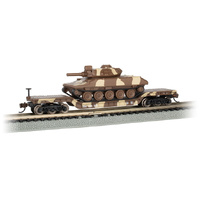 BACHMANN 71387 52 CENTER-DEPRESSED FLAT CAR WITH SHERIDAN TANK DESERT CAMOUFLAGE N SCALE SILVER SERIES ROLLING STOCK