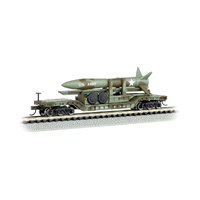 BACHMANN 71396 52 CENTER-DEPRESSED FLAT CAR WITH MISSILE OLIVE DRAB MILITARY N SCALE SILVER SERIES ROLLING STOCK