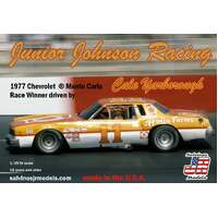 SALVINOS 10750 J R JJMC1977NW JUNIOR JOHNSON RACING #11 CHEVY 1977 MONTE CARLO RACE WINNER DRIVEN BY CALE YARBOROUGH 1:25 PLASTIC MODEL CAR KIT