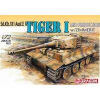 DRAGON 7251 1/72 TIGER I MID PRODUCTION WITH ZIMMERIT PLASTIC MODEL KIT