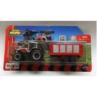 MAISTO 15590 MINI WORK MACHINES MASSEY FERGUSON RED TRACTOR WITH BOX TRAILER DIECAST