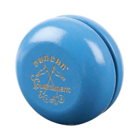 DUNCAN VINTAGE WOODEN CROSSED FLAGS TOURNAMENT 1955 YOYO BLUE