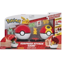 POKEMON SURPRISE ATTACK POKE BALL BATTLE GAME -  BULBASAUR AND POKEBALL VS PIKACHU AND REPEAT BALL