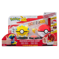 POKEMON SURPRISE ATTACK POKE BALL BATTLE GAME - MACHOP AND QUICK BALL VS PIKACHU AND POKE BALL