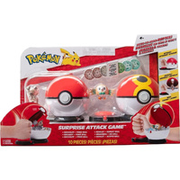 POKEMON SURPRISE ATTACK POKE BALL BATTLE GAME - ROCKRUFF AND POKEBALL VS ROWLET AND REPEAT BALL