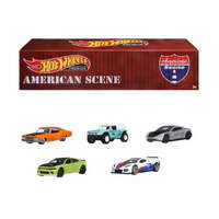 HOT WHEELS PREMIUM CAR CULTURE AMERICAN SCENE DIECAST CONTAINER COLLECTOR SET - CORVETTE C8R - 69 CHEVELLE SS 396 - FORD BRONCO R - 20 DIDGE CHARGER H