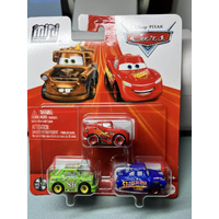 DISNEY PIXAR CARS MINI RACERS 3 PACK INCLUDES FABULOUS HUDSON HORNET - CHICK HICKS - LIGHTNING MCQUEEN DIECAST METAL CARS
