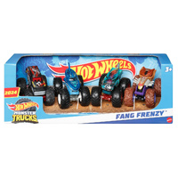 HOT WHEELS MONSTER TRUCKS 2024 FANG FRENZY INCLUDES TOWN HAULER - SHARK WREAK - MEGA WREX - RATICAL RACER 4 VEHICLE SET