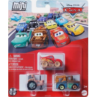 MATTEL DISNEY PIXAR CARS MINIS 3 PACK- MUDDY LIGHTNING MCQUEEN, MATER AND TRACTOR DIE-CAST VEHICLES
