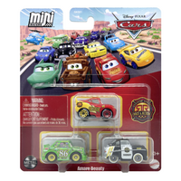 DISNEY PIXAR CARS MINI RACERS RACE AND RESCUE 3 PACK- CHICK HICKS, LIGHTNING MCQUEEN AND SHERIFF