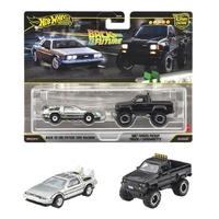 HOT WHEELS PREMIUM HBL96 CAR CULTURE 2 PACK JHW48 BACK TO THE FUTURE TIME MACHINE AND 1987 TOYOTA PICKUP TRUCK DIECAST CARS