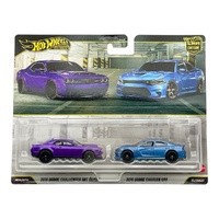 HOT WHEELS PREIMUM HBL96 CAR CULTURE DIECAST CAR 2 PACK - 2018 DODGE CHALLENGER SRT DEMON - 2015 DODGE CHARGER SRT
