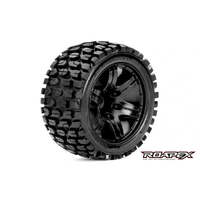 ROAPEX R2002-B2 TRACKER 1/10 STADIUM TRUCK TIRE BLACK WHEEL WITH 1/2 OFFSET 12MM HEX MOUNTED 2 PIECES