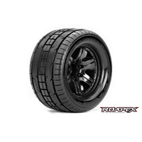 ROAPEX R3001-B2 TRACKER 1/10 MONSTER TRUCK TIRE BLACK WHEEL WITH 1/2 OFFSET 12MM HEX MOUNTED