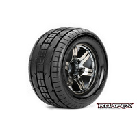 ROAPEX R3001-CB2 TRIGGER 1/10 MONSTER TRUCK TIRE CHROME BLACK WHEEL WITH 1/2 OFFSET 12MM HEX MOUNTED