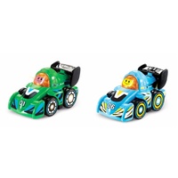 VTECH TOOT TOOT DRIVERS V-RACERS RACE PACK WITH GREEN AND LIGHT BLUE CARS