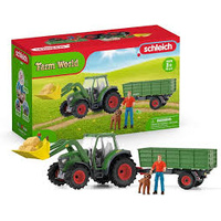 SCHLEICH 42608 FARM WORLD TRACTOR WITH TRAILER 50PC
