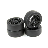 ABSIMA 2510001 WHEEL SET 1/10 SCALE ON ROAD TOURING WHEELS 20 SPOKE SLICK BLACK RIMS TYRES 4PC