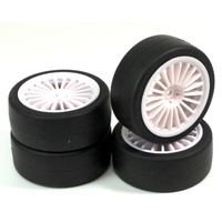 ABSIMA 2510002 WHEEL SET 1/10 SCALE ON ROAD TOURING WHEELS 20 SPOKE SLICK WHITE RIMS TYRES 4PC