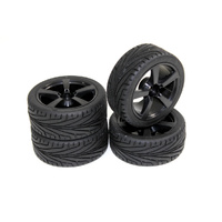 ABSIMA 2510006 1/10 SCALE WHEEL SET ONROAD 5 SPOKE PROFILE BLACK RUBBER TYRES