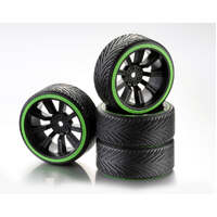 ABSIMA WHEEL SET DRIFT 9 - SPOKE PROFILE A RIM BLACK/RING NEON GREEN 1:10 4 PK