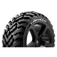 LOUISE LT3252SB T-APOLLO 1/8 TRUGGY TYRE SET PRE-MOUNTED, SOFT, BLACK SPOKE WHEELS 0 OFFSET 17MM HEX [L-T3252SB]
