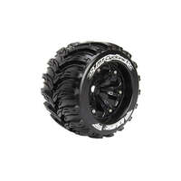 LOUISE WORLD L-T3310SBH MT CYCLONE BEAD LOCK BLACK 1/2 OFFSET RIMS 1/10 SCALE SOFT MFT MONSTER TRUCK TIRES FRONT & REAR HEX 12MM MOUNTED TYRES
