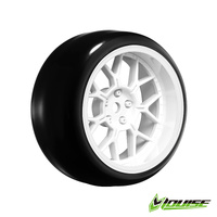 LOUISE RC LNHA564T PRE MOUNT DRIFT RIM AND TYRES 2,4,6,8MM OFFSET HEX 12MM 4PCS - 14 SPOKE - GLOSS BLACK