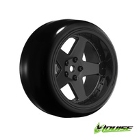 LOUISE RC LNHA565T PRE MOUNT DRIFT RIM AND TYRES 2,4,6,8MM OFFSET HEX 12MM 4PCS - 5 SPOKE- GLOSS BLACK