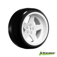 LOUISE RC LNHA563T PRE MOUNT DRIFT RIM AND TYRES 2,4,6,8MM OFFSET HEX 12MM 4PCS - 5 SPOKE- GLOSS WHITE