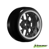 LOUISE RC LNHA562T PRE MOUNT DRIFT RIM AND TYRES 2,4,6,8MM OFFSET HEX 12MM 4PCS - 14 SPOKE - MATTE BLACK