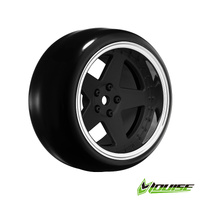 LOUISE RC LNHA560T PRE MOUNT DRIFT RIM AND TYRES 2,4,6,8MM OFFSET HEX 12MM 4PCS - 5 SPOKE-MATTE BLACK