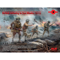ICM 35703 BRITISH INFANTRY IN GAS MASKS 1917 FOUR FIGURES 1/35 SCALE PLASTIC MODEL KIT FIGURINES
