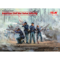 ICM 35020 AMERICAN CIVIL WAR UNION INFANTRY FOUR FIGURE SET 1/35 SCALE PLASTIC MODEL KIT FIGURINES