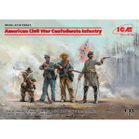 ICM 35021 AMERICAN CIVIL WAR CONFEDERATE INFANTRY FOUR FIGURES 1/35 SCALE PLASTIC MODEL KIT FIGURINES