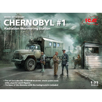 ICM 35901 CHERNOBYL #1 RADIATION MONITORING MOBILE STATION TRUCK CHECKPOINT AND FIVE FIGURES 1/35 SCALE PLASTIC MODEL KIT DIORAMA