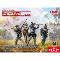 ICM 35024 AMERICAN CIVIL WAR CONFEDERATE INFANTRY SET 2 FOUR FIGURES 1/35 SCALE PLASTIC MODEL KIT FIGURINES