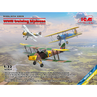 ICM 32039 WWII TRAINING BIPLANES BUKER BU131D D.H.82A TIGER MOTH AND STEARMAN PT-17/N2S-3 1/32 SCALE PLASTIC MODEL KIT