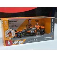 BBURAGO F-1 MCLAREN MCL38 #81 1/24 SCALE DIECAST RACE CAR WITH PIASTRI DRIVER FIGURINE COLLECTORS SET
