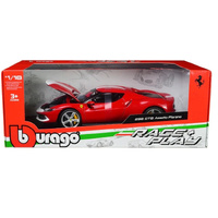 BBURAGO 16017 RACE AND PLAY 296 GTB ASSETTO FIORANO RED 1/18 SCALE METAL DIECAST COLLECTABLE