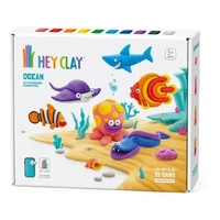 TOMY HEY CLAY OCEAN AIR-DRY CLAY SET INCLUDES 15 CANS AND 2 SCULPTING TOOLS