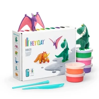 TOMY HEY CLAY DINOS PTERODACTYLUS TYRANNOSAURUS AND TRICERATOPS AIR-DRY CLAY SET INCLUDES 6 CANS OF AIR DRY CLAY