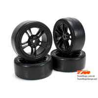 TEAM MAGIC 503329BK 1/10 TOURING E4JR MOUNTED RUBBER TIRE 5 SPOKE, BLACK, 4 PIECES