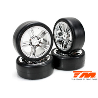 TEAM MAGIC 503329S 1/10 TOURING E4JR MOUNTED RUBBER TIRE, 5 SPOKE, SILVER, 4 PIECES