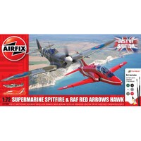 AIRFIX A50187 BEST OF BRITISH  SUPERMARINE SPITFIRE AND RAF RED ARROW HAWK PLANES INCLUDES GLUE BRUSHES AND PAINTS 1/72 SCALE PLASTIC MODEL KIT